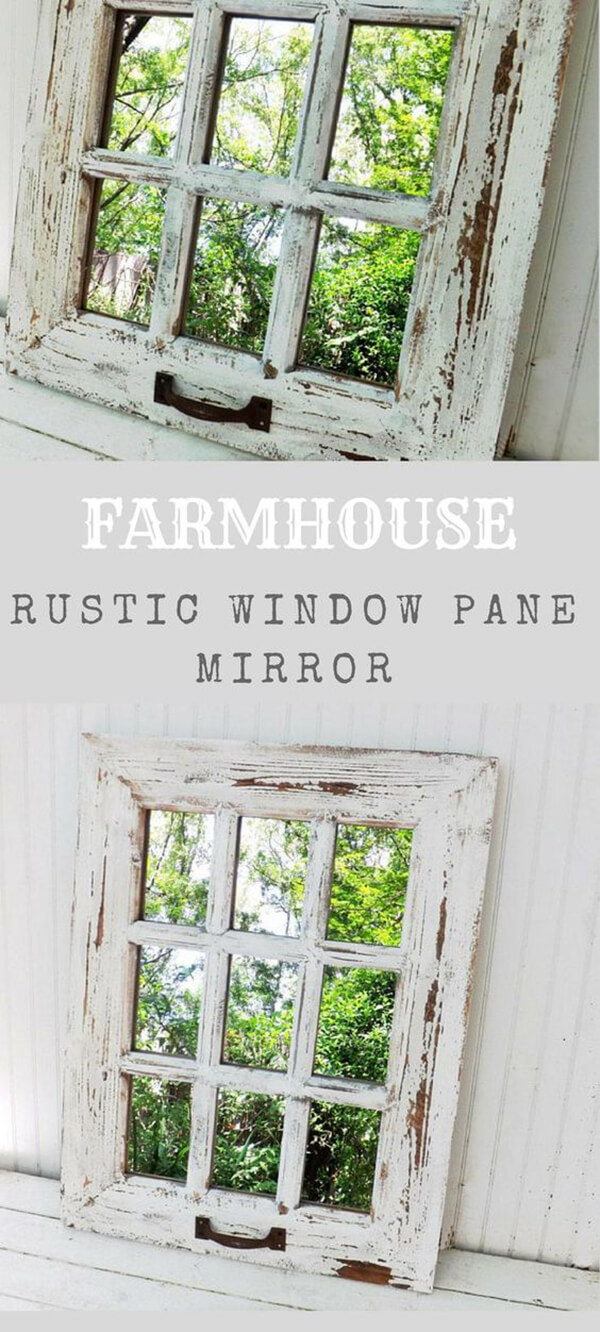 Window Pane Mirror with Distressed Wood