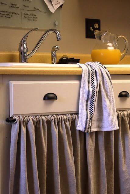 Elegant Gathered Gray Kitchen Cabinet Curtain