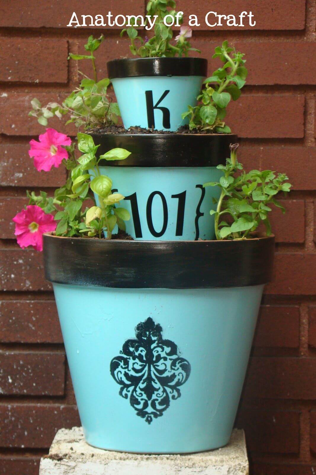 Stenciled Clay Pots with Initial and Number