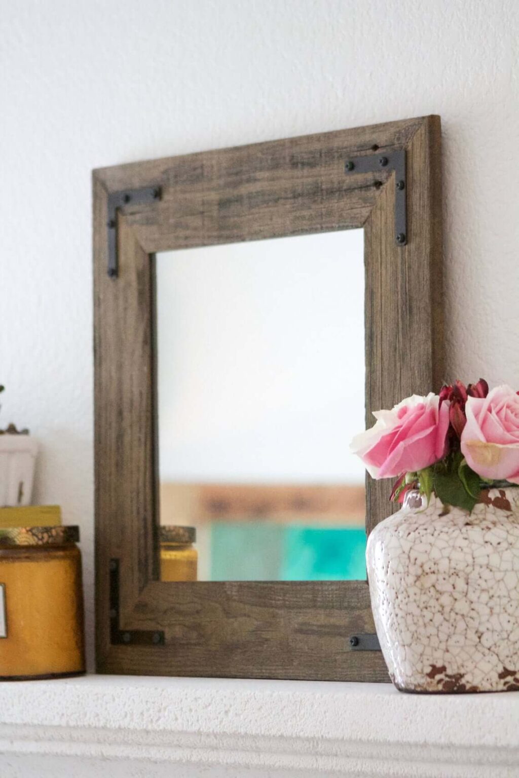 Rustic Wood and Metal Brackets Farmhouse Mirror — Homebnc