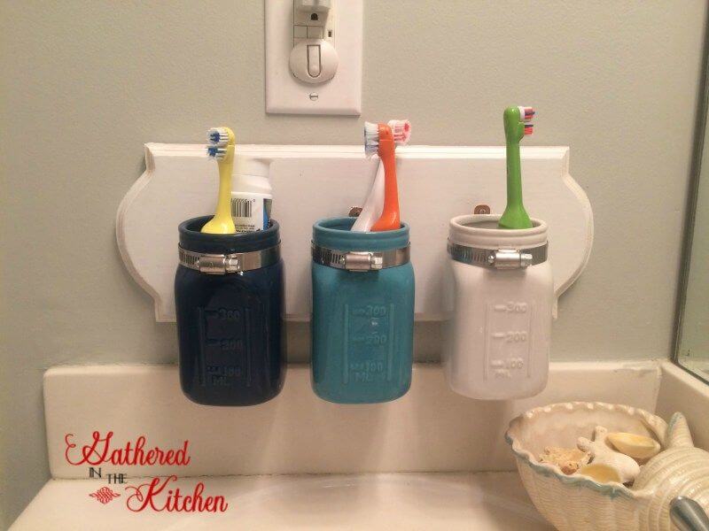 Custom Painted Mason Jar Toothbrush Storage