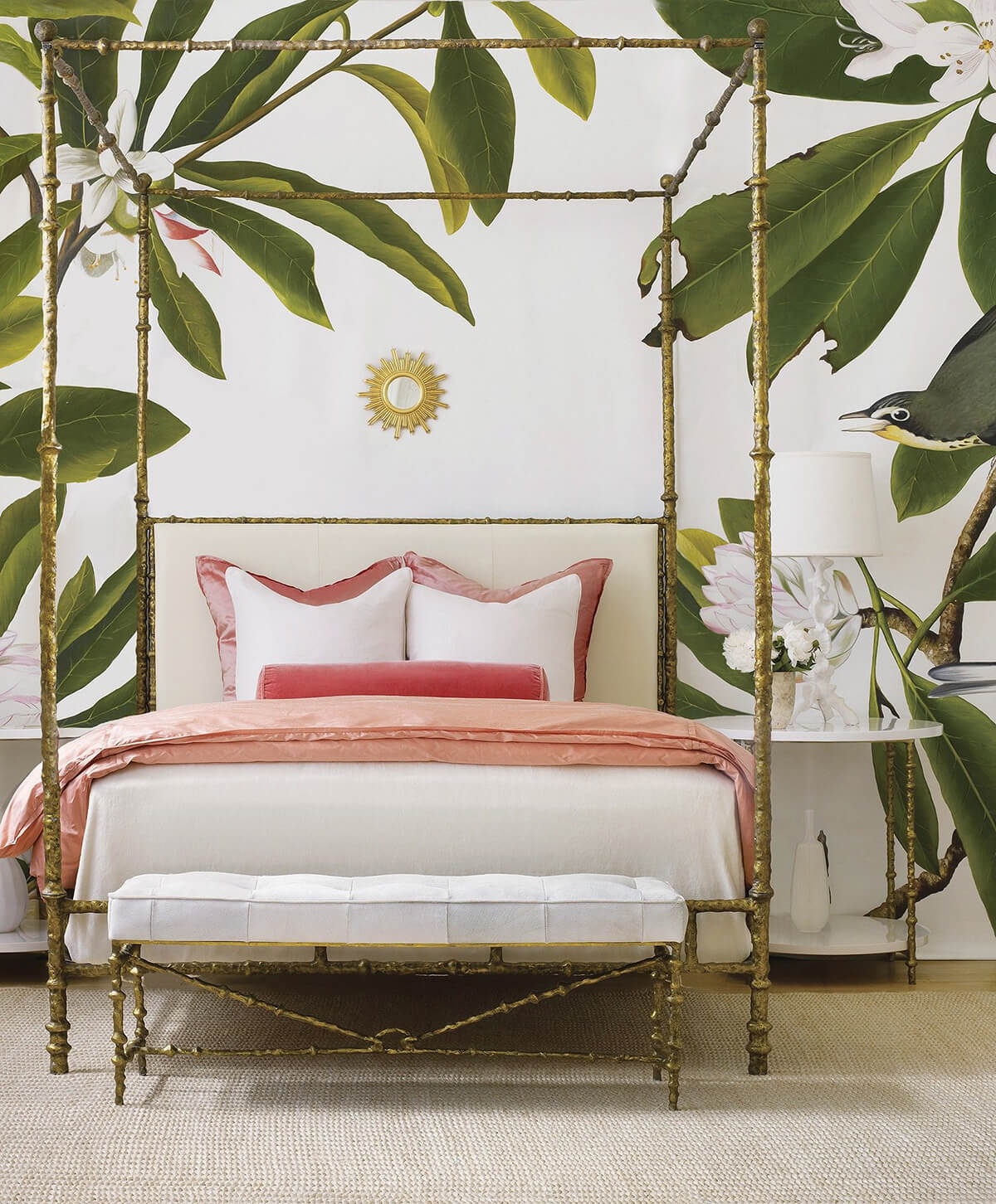 Golden Canopy Bed with Oversized Leaves