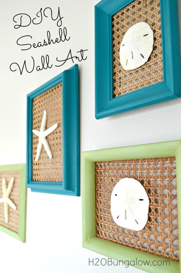 Framed Seashells with Caned Background