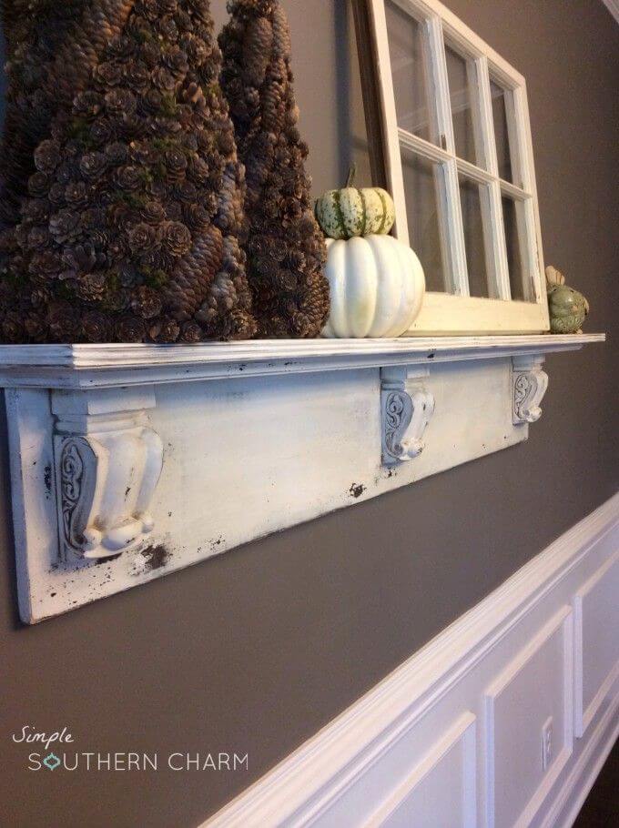 Wooden Scroll Mantel Shelf With Seasonal Accents