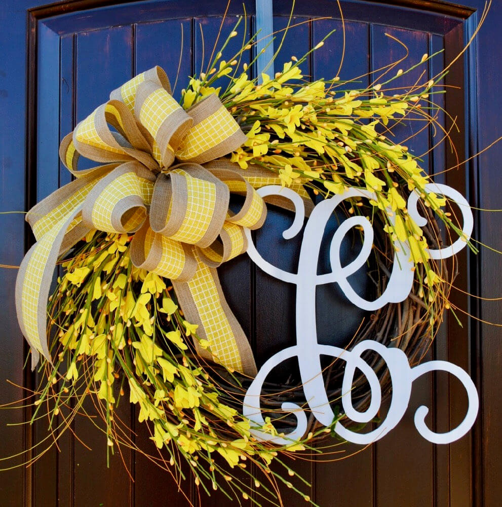 Sunny Forsythia Monogram Wreath