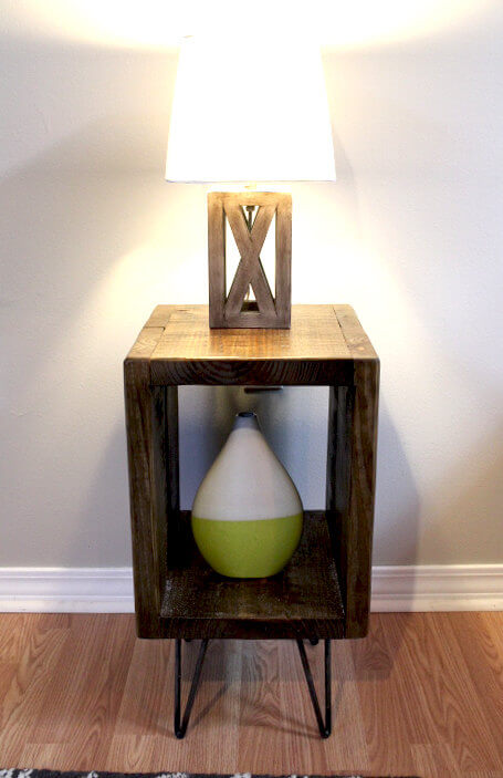 Reclaimed Wood Box Nightstand on Steel Legs