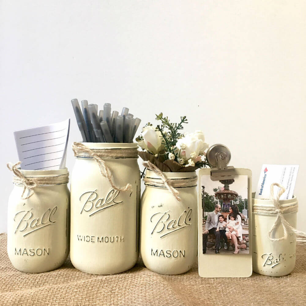 Rustic Ball Jar Desk Organizers