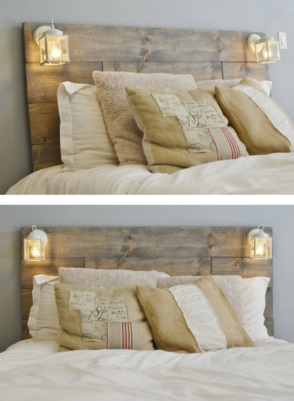 Wall Mounted Headboard with Attached Lamps