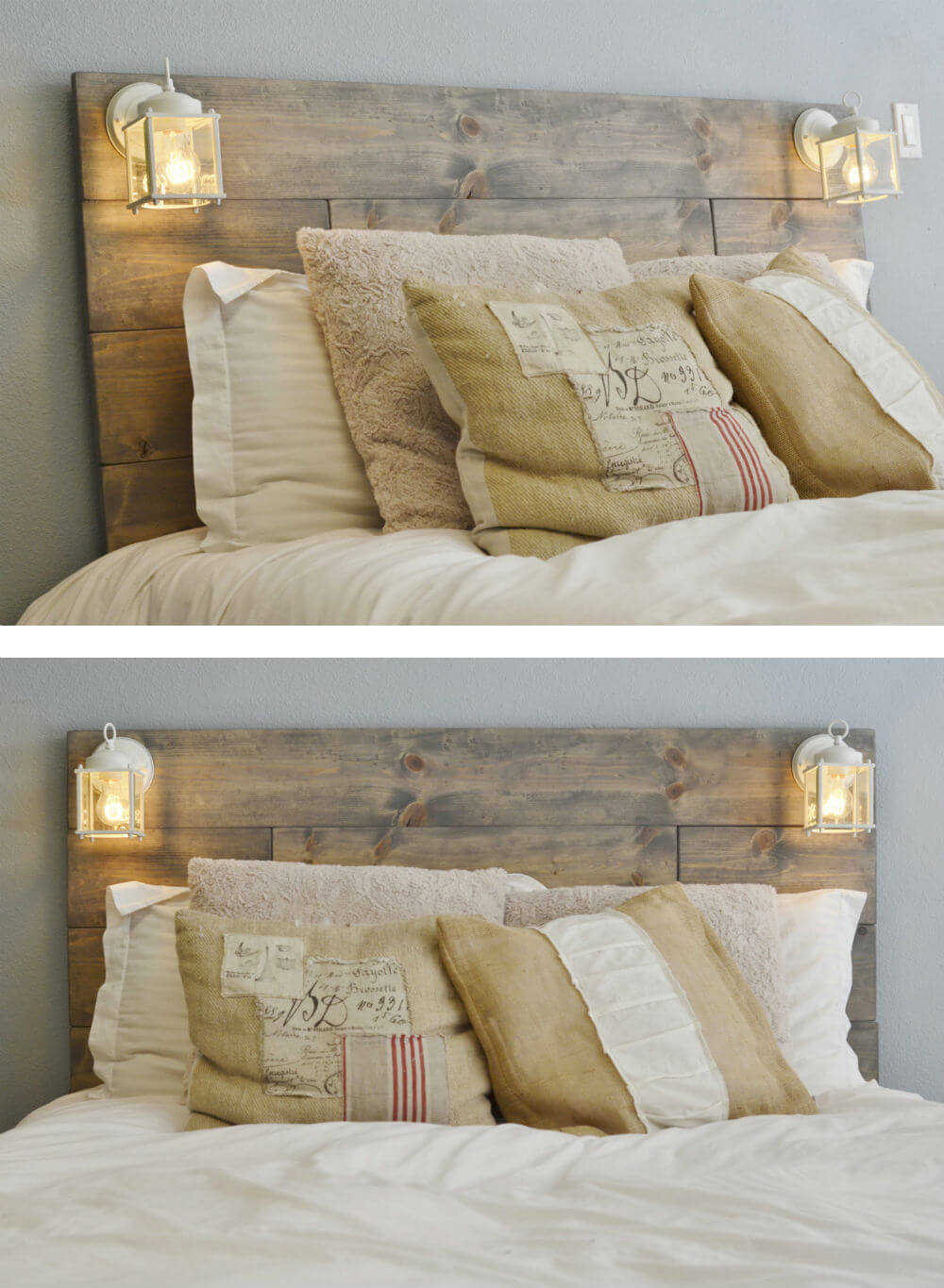 lamps attached to headboard