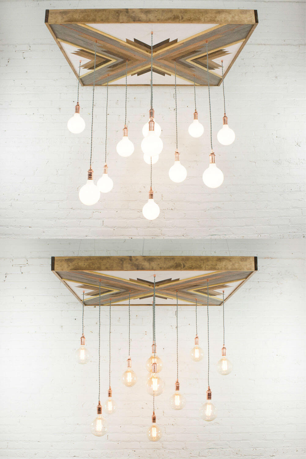 Reclaimed Wood Chandelier with Geometric Artistic Touch