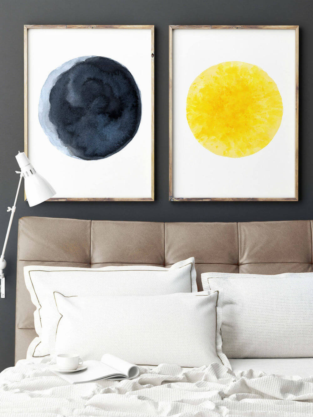 Watercolor Sun and Moon Paintings