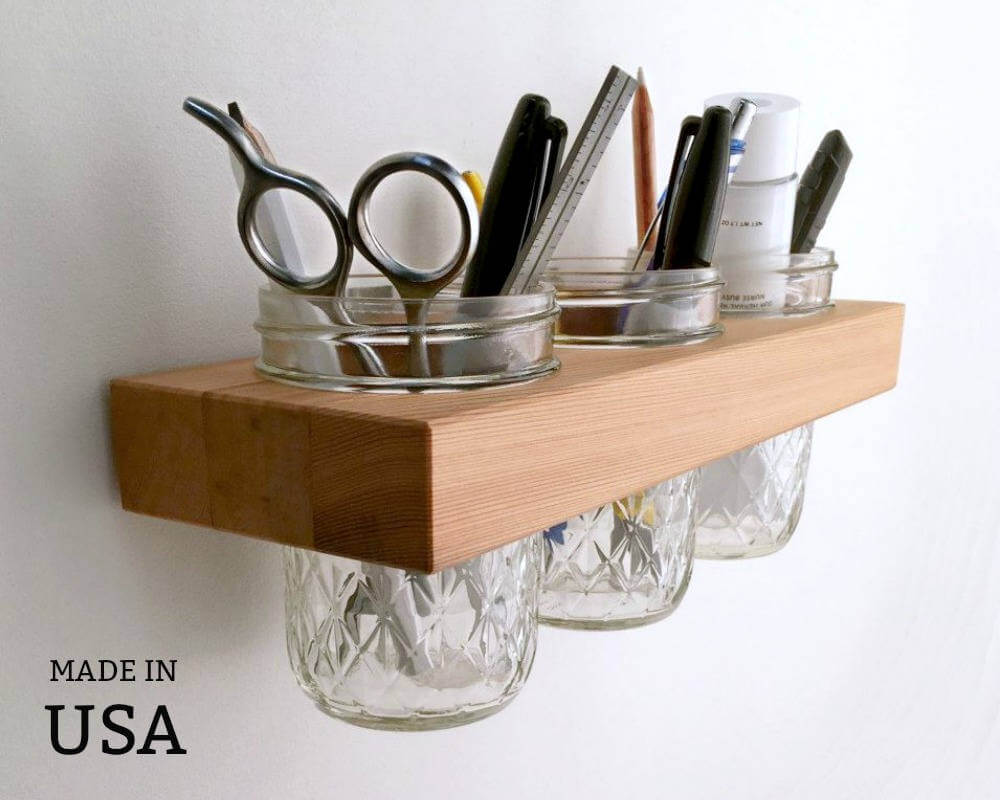 Floating Shelf with Mason Jar Storage Holder