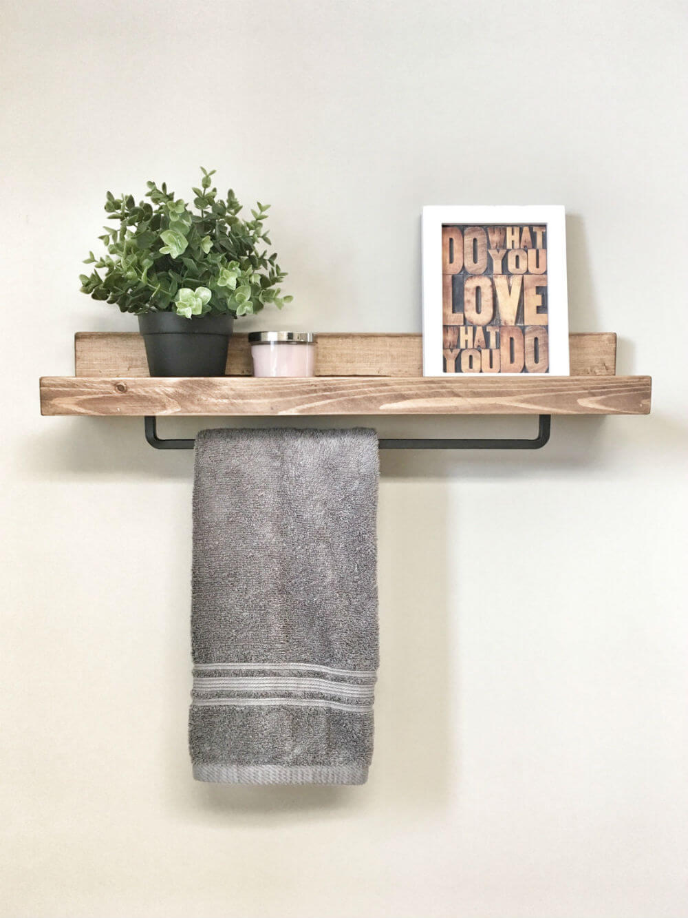 Wooden Floating Shelf with Iron Towel Rack