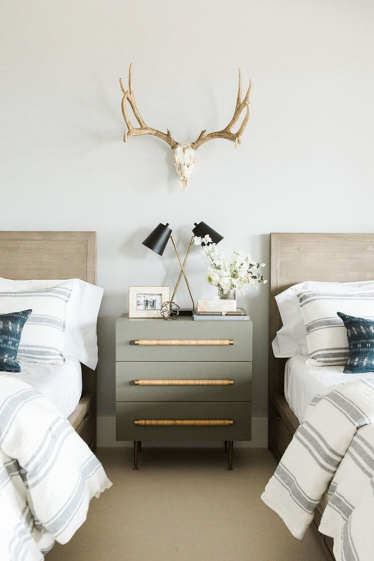 Contemporary Southwest Gray, White and Brown Bedroom