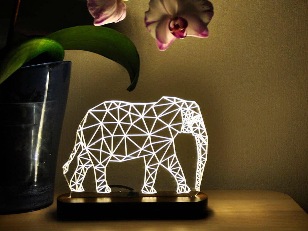 LED Elephant-shaped Lamp with Wooden Platform