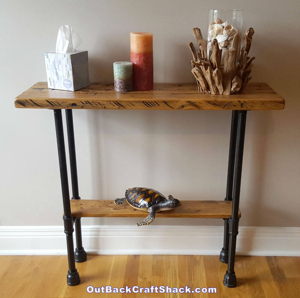 Distressed Wood and Black Pipe Entryway Table