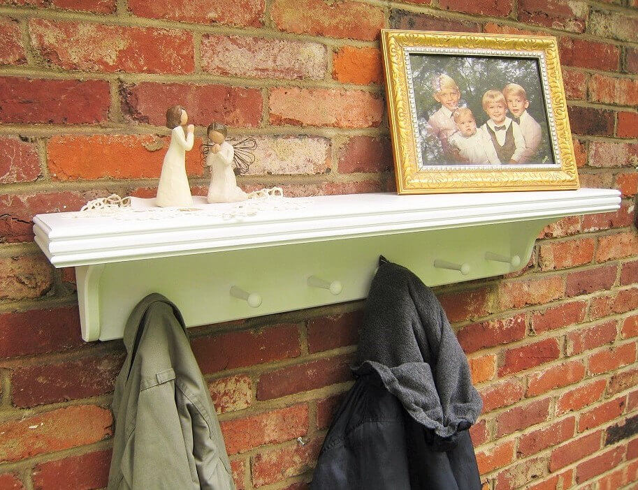 Shaker Style Wooden Shelf and Hooks