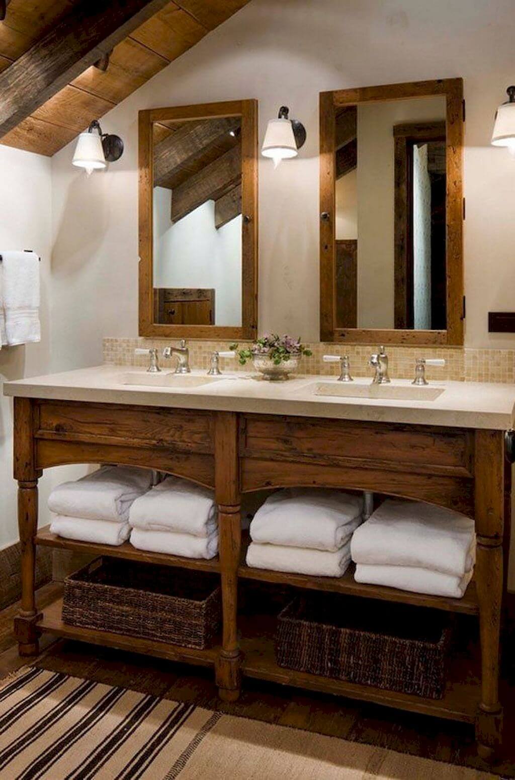 Mesa de baño doble de madera rústica