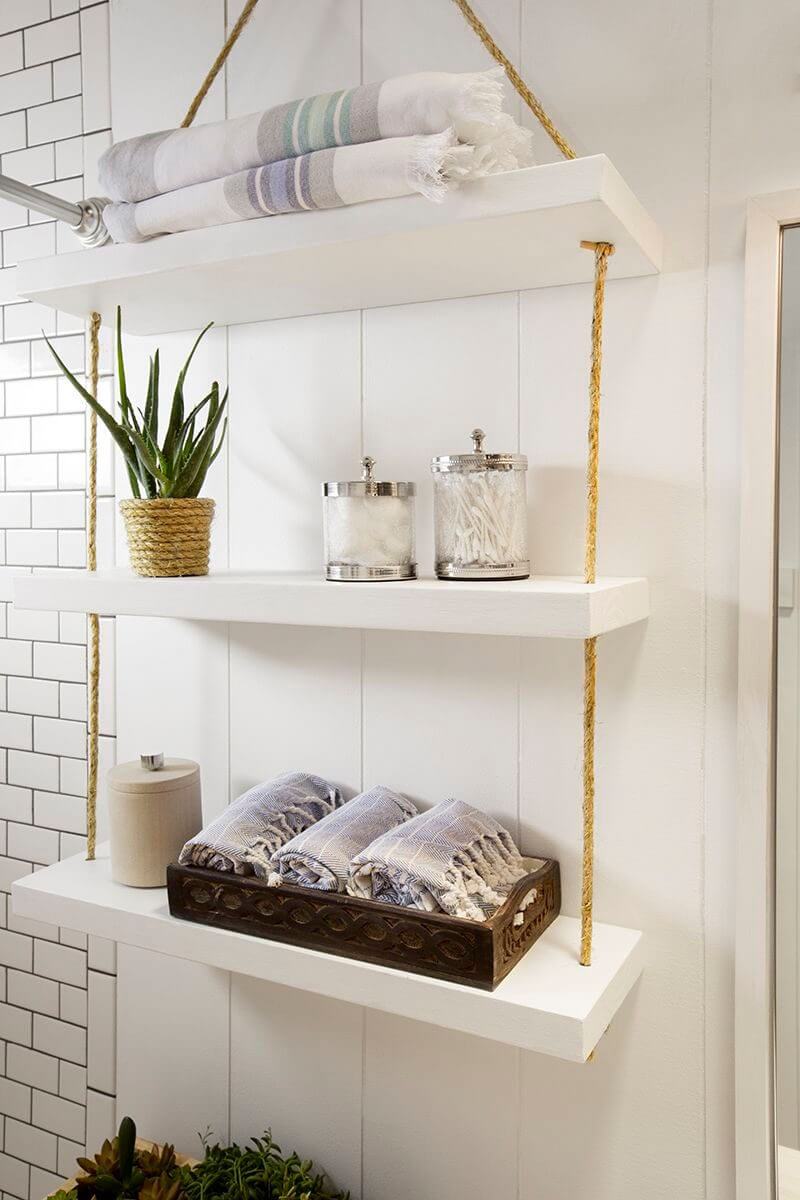 White Floating Shelves with Twine