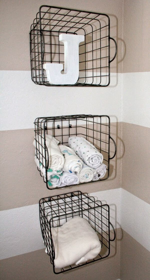 wall mounted baskets bathroom