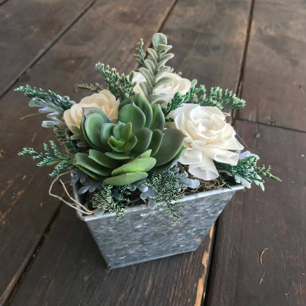 Customizable Faux Succulent and Soft Wood Flower Box
