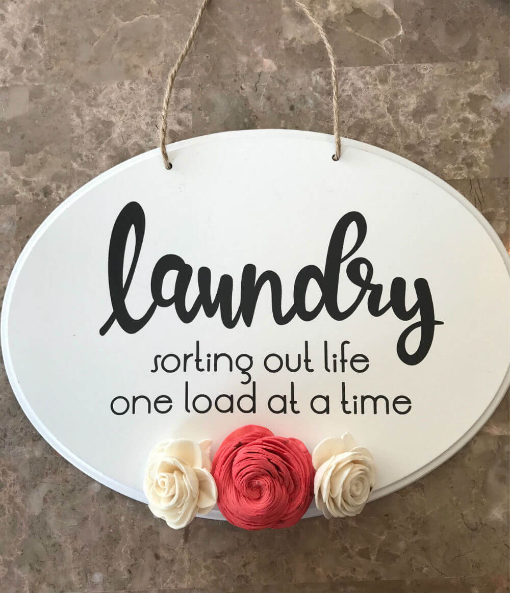 Handcrafted Laundry Sign with Pretty Wood Flowers