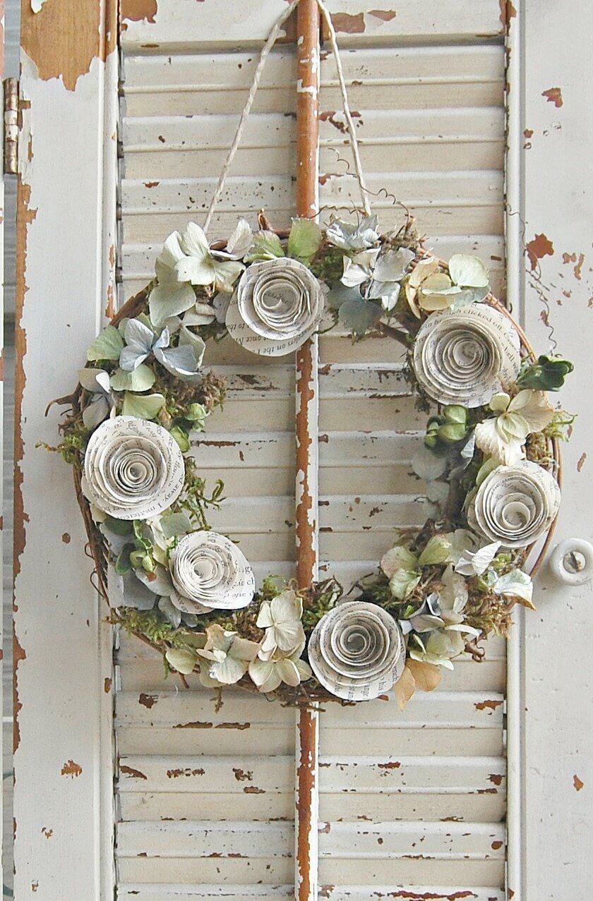 Dried Flower and Paper Rose Wreath