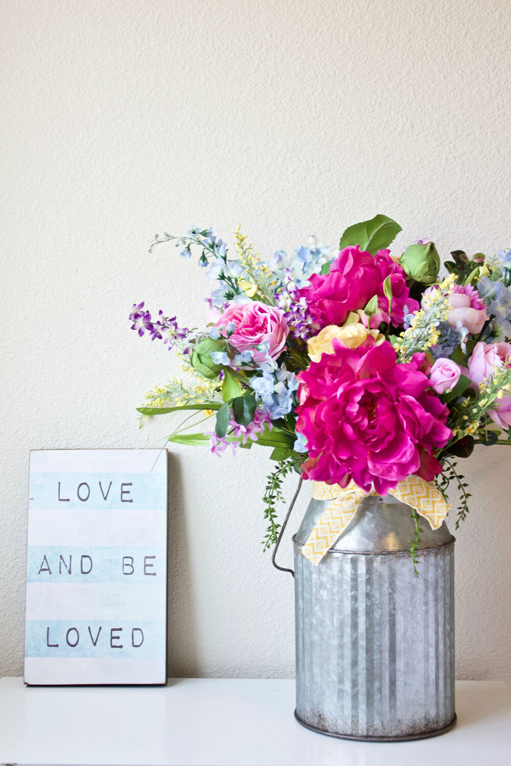 Bright Summer Bouquet in a Farmhouse Milk Can