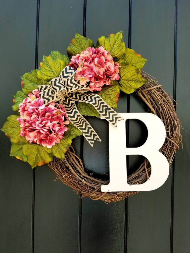 Summer Twig and Flower Monogram Door Wreath