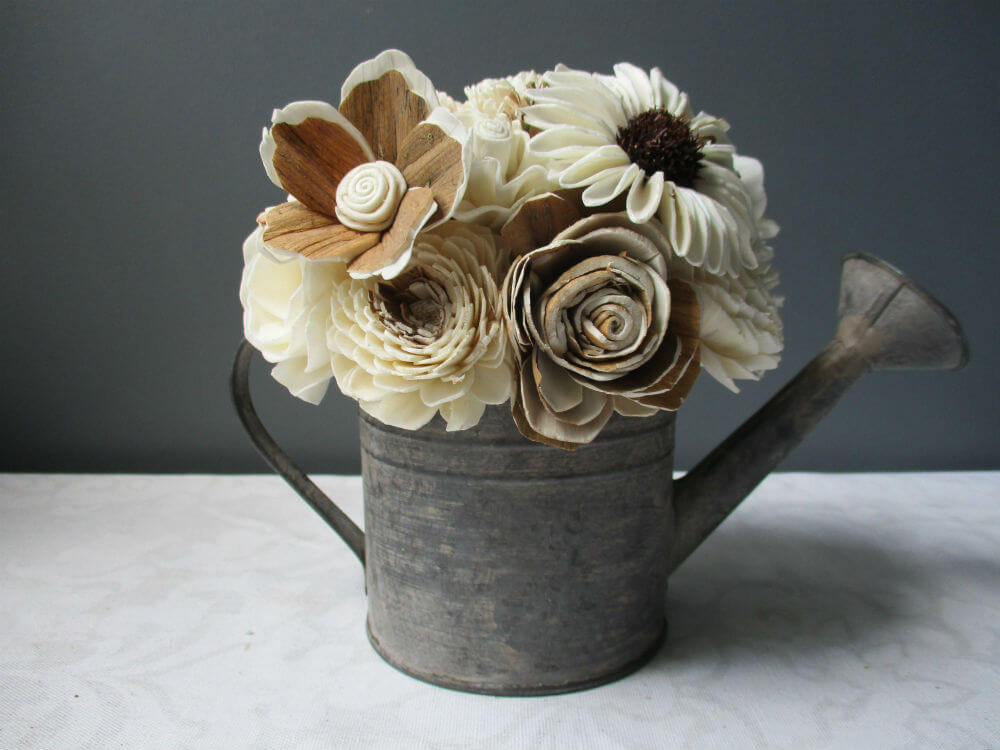 Overflowing Farmhouse Watering Can with Sola Flowers