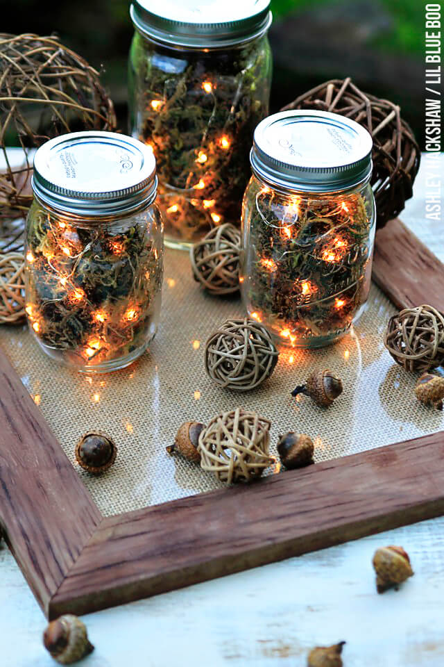 glass jar with lights inside