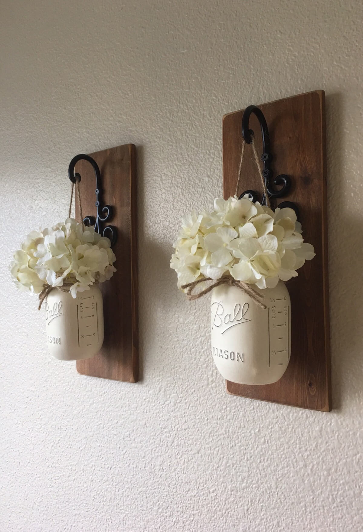 Wooden Wall Hangings with Iron Hooks and Ball Jars