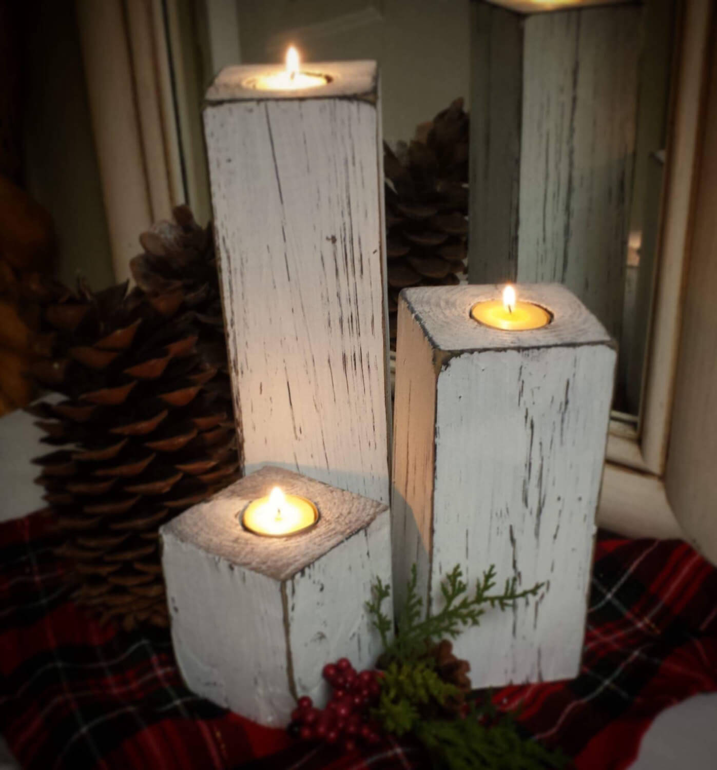 Trio of Distressed Candle Stands