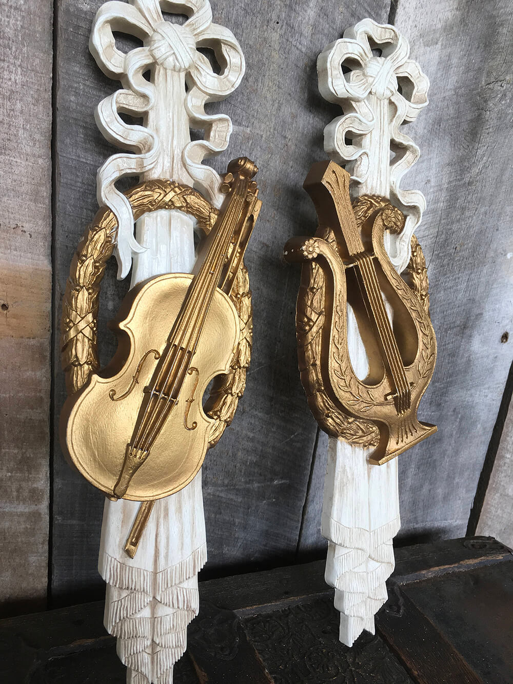 Wooden Wall hangings with Gold Instruments