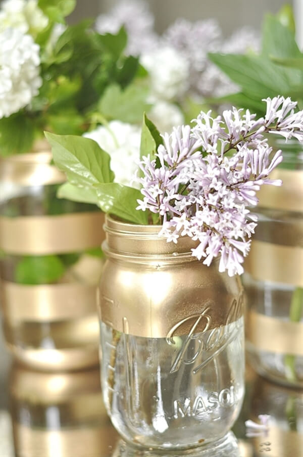 Mason Jars Transformed into Gold Vases