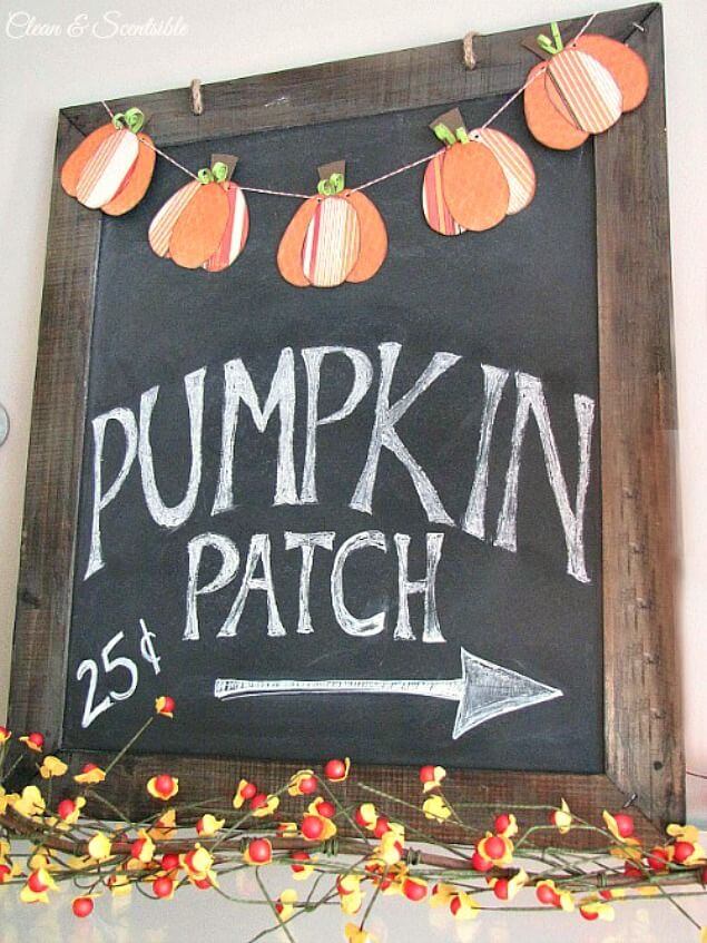 Pumpkin Bunting Over Seasonal Quote Chalkboard
