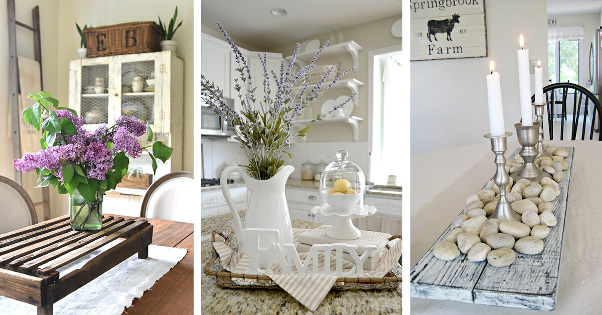 kitchen table farmhouse centerpiece with silver pitcher