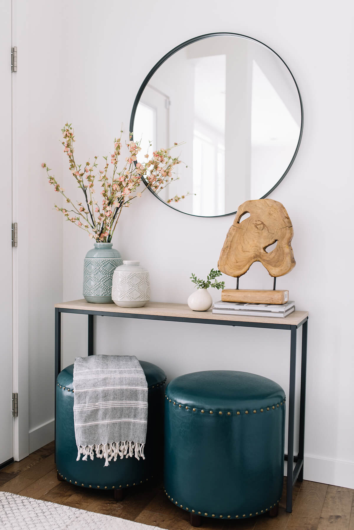 decorating a console table in entryway