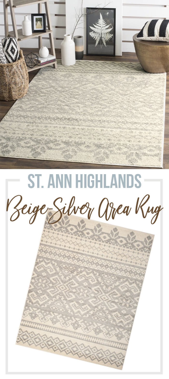 Masterfully Woven Beige & Silver Area Rug