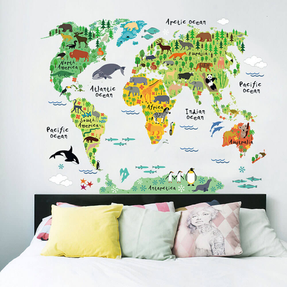 Cute Cartoon World Map Decal