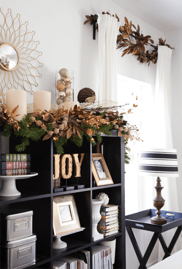 Holiday Cubby and Wall Gold Garland Idea