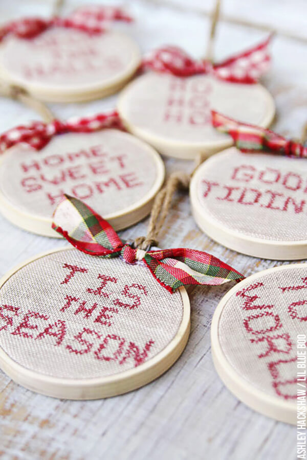 Holiday Hand Embroidered String Ornament