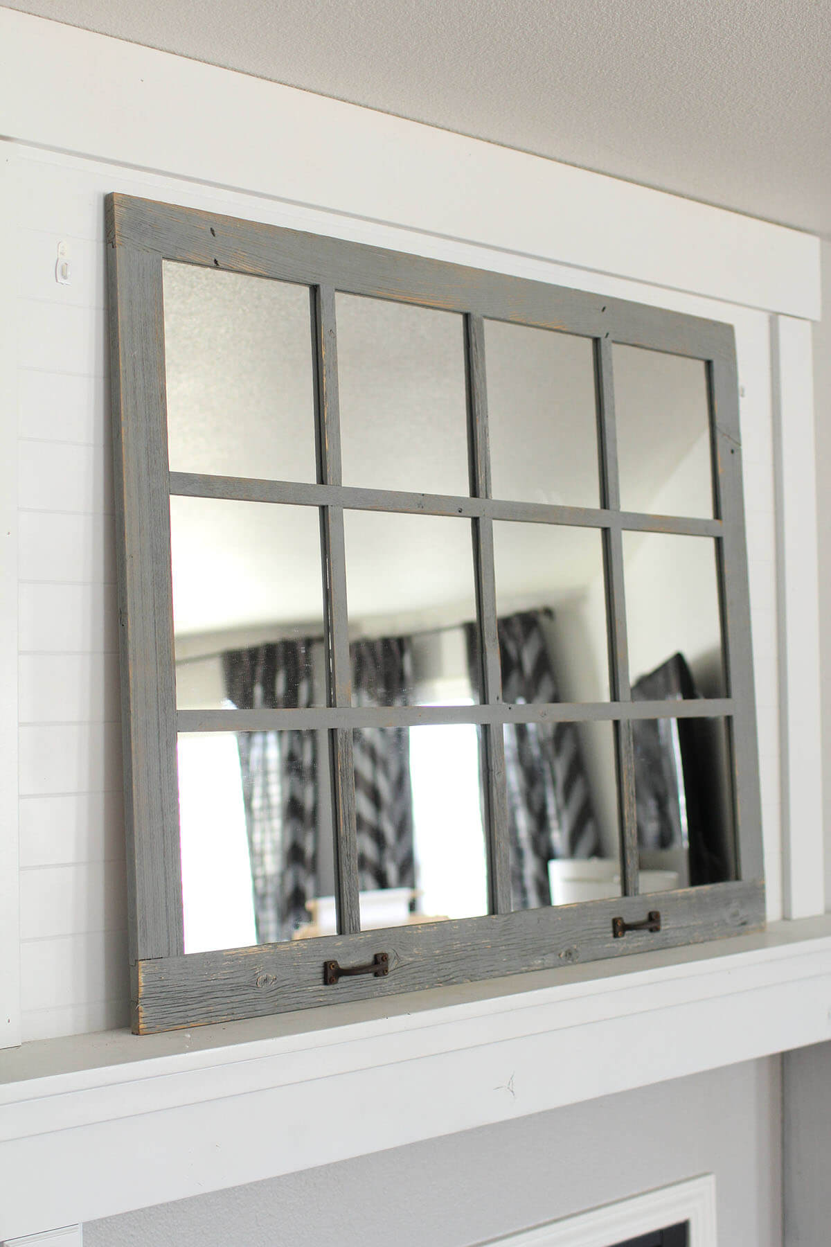 Light Grey Rustic Window Frame Mirror