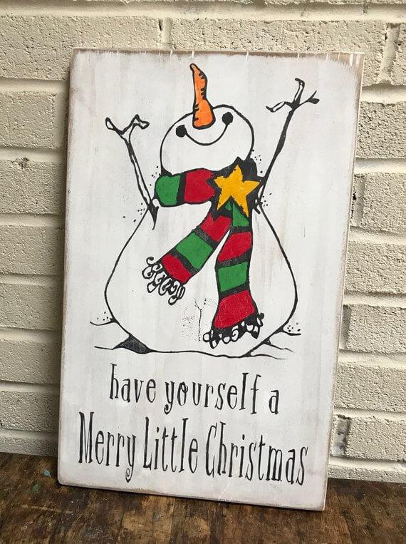 Hand Painted Wooden Christmas Snowman Sign