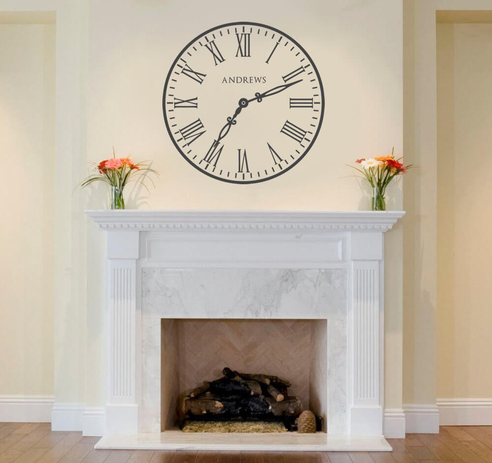 Clock With Surname Wall Sticker