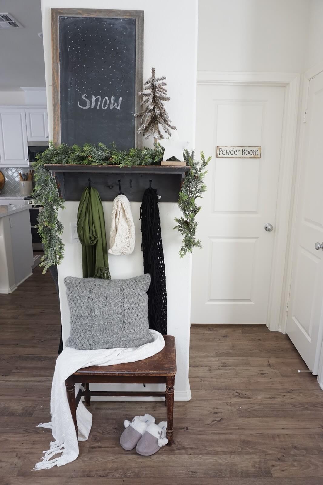 Wintery Corner with Chalkboard and Evergreen Garlands