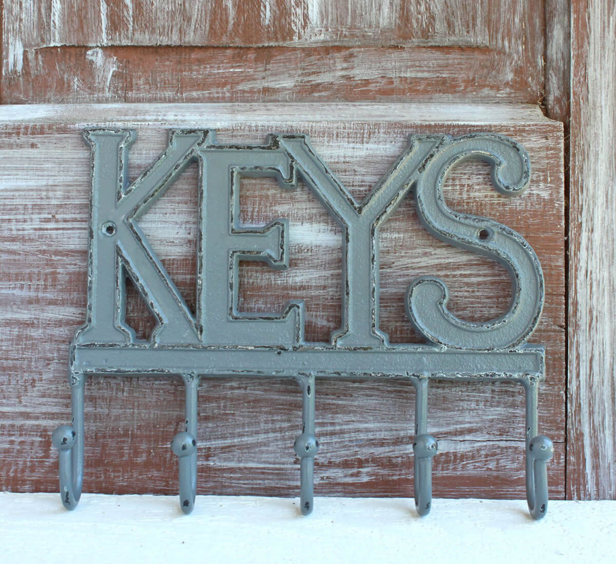 Cast Iron Key Rack in Rustic Gray