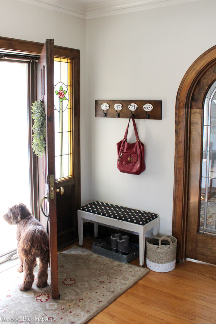 Simple Entry Nook with Numbered Hooks