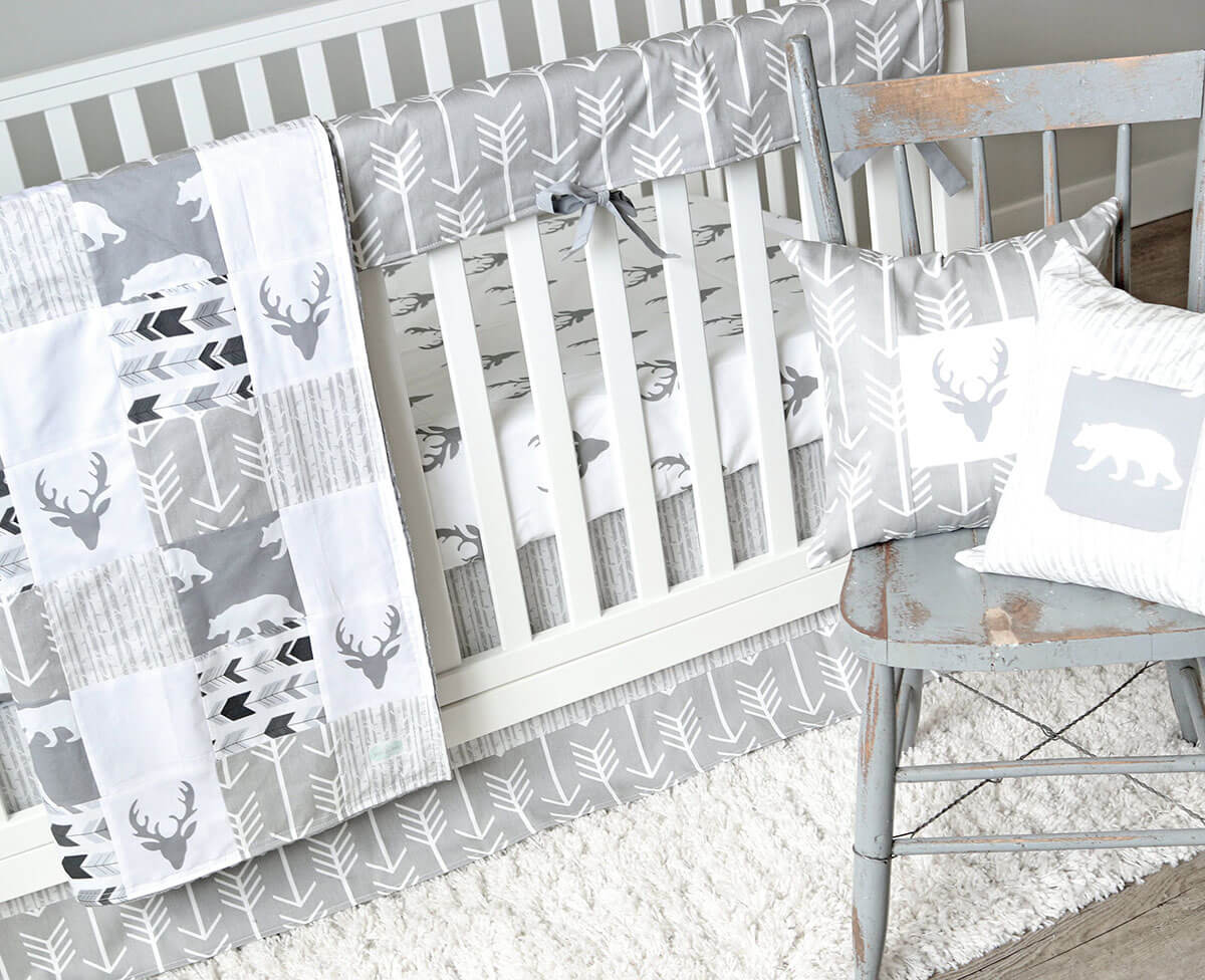Adorable Gray Wildlife-Inspired Crib Set