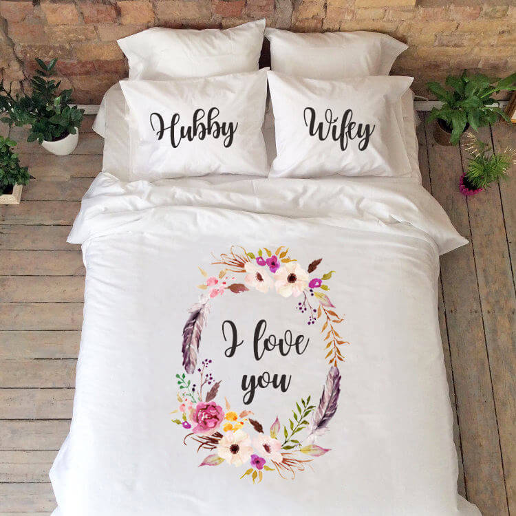 Personalized “I Love You” Floral Bedding